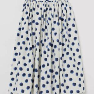 H&M Skirt - Flared Cotton Skirt, White/Blue Dotted, Size 4